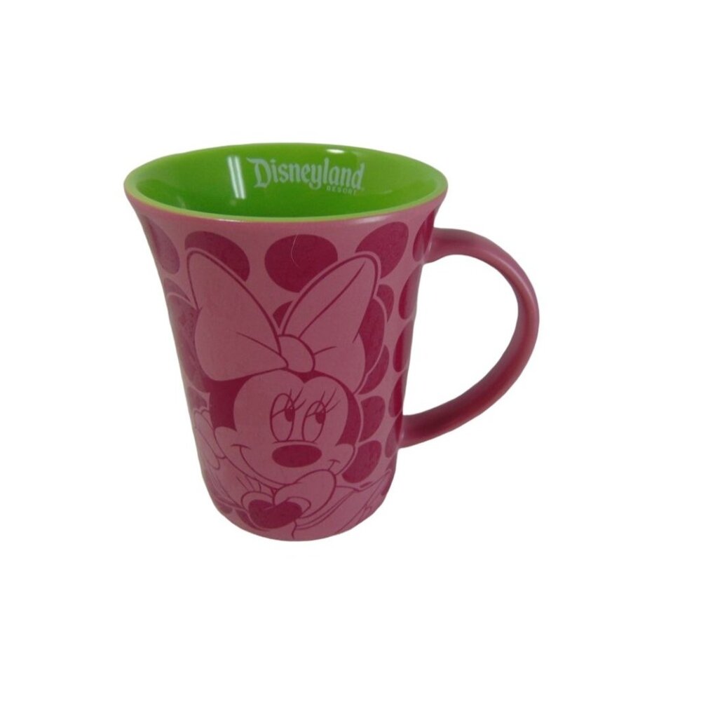 Disneyland Resorts Pink Green Minnie Mouse Polka Dot Mug Cup Walt Disney Coffee - Picture 1 of 7